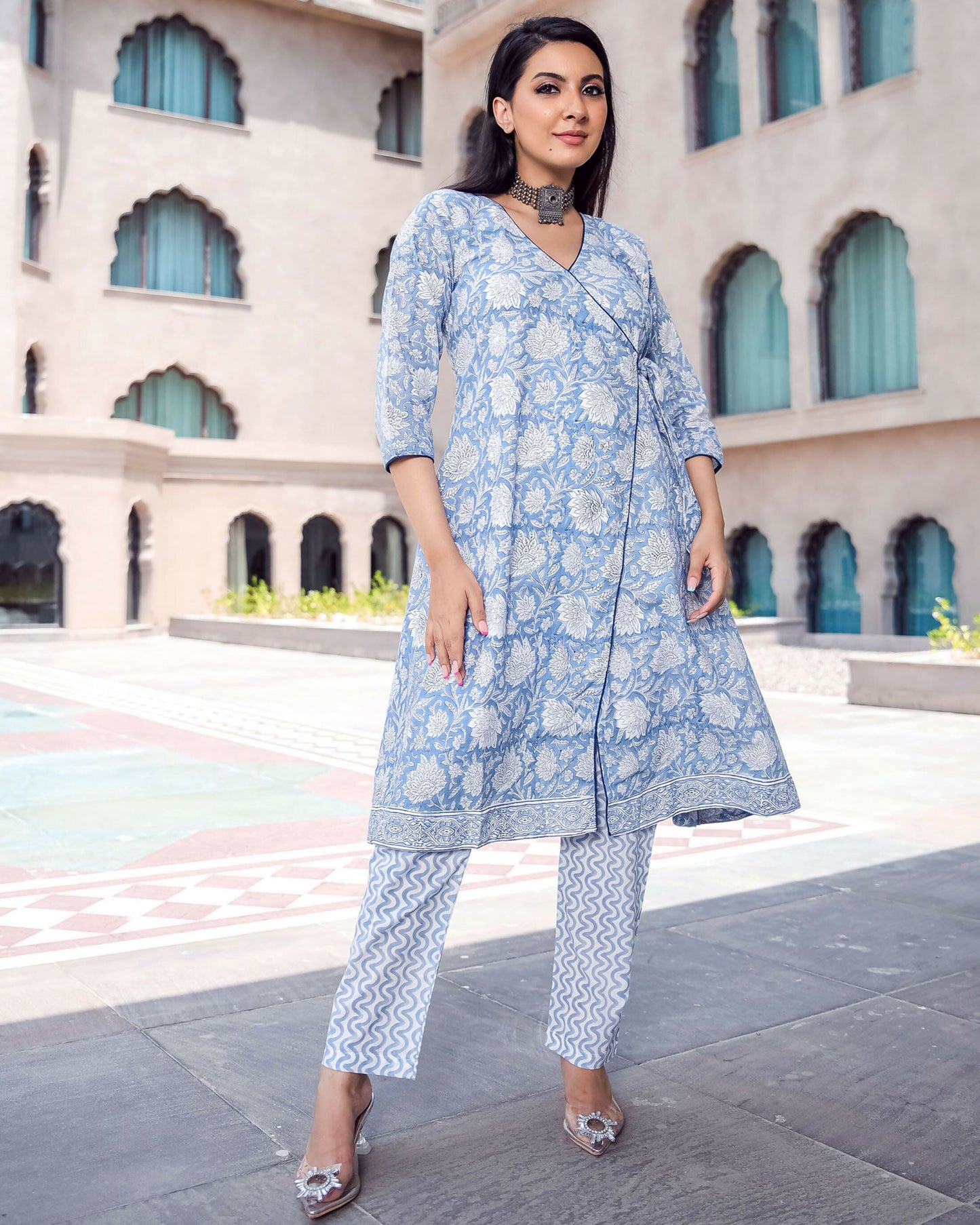 Jyoti Fashion Women's Sky Blue Pure Muslin Heavy Digital Printed Kurta Pant Set | Swadesiicart