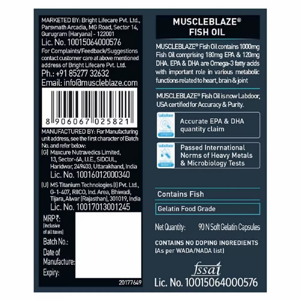 MuscleBlaze Fish Oil 1000 Mg Capsules | Swadesiicart