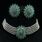 Mominos Fashion Johar Kamal Oxidised Silver-Plated Brass Finish Kundan Choker For Women (Green) | Swadesiicart