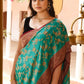 Joban Fashion Teal Green Crepe Chiffon Pure Handloom Banarasi Silk Saree | Swadesiicart