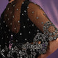 Black Crepe Satin Silk Embroidered Saree With Stitched Blouse - Mohmanthan Exotica