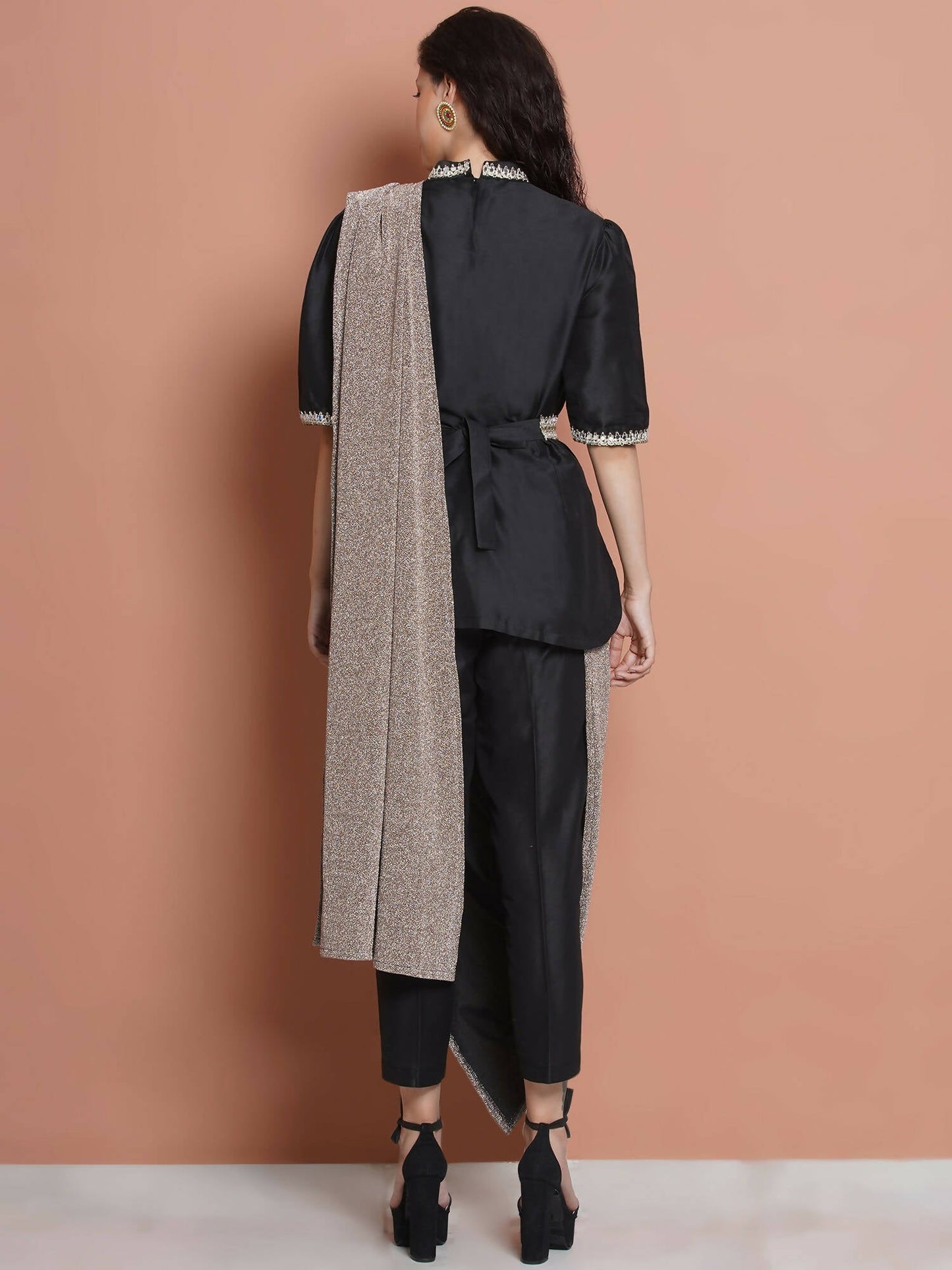 Women Republic Black Cotton Blended Set with Attached Drape | Swadesiicart