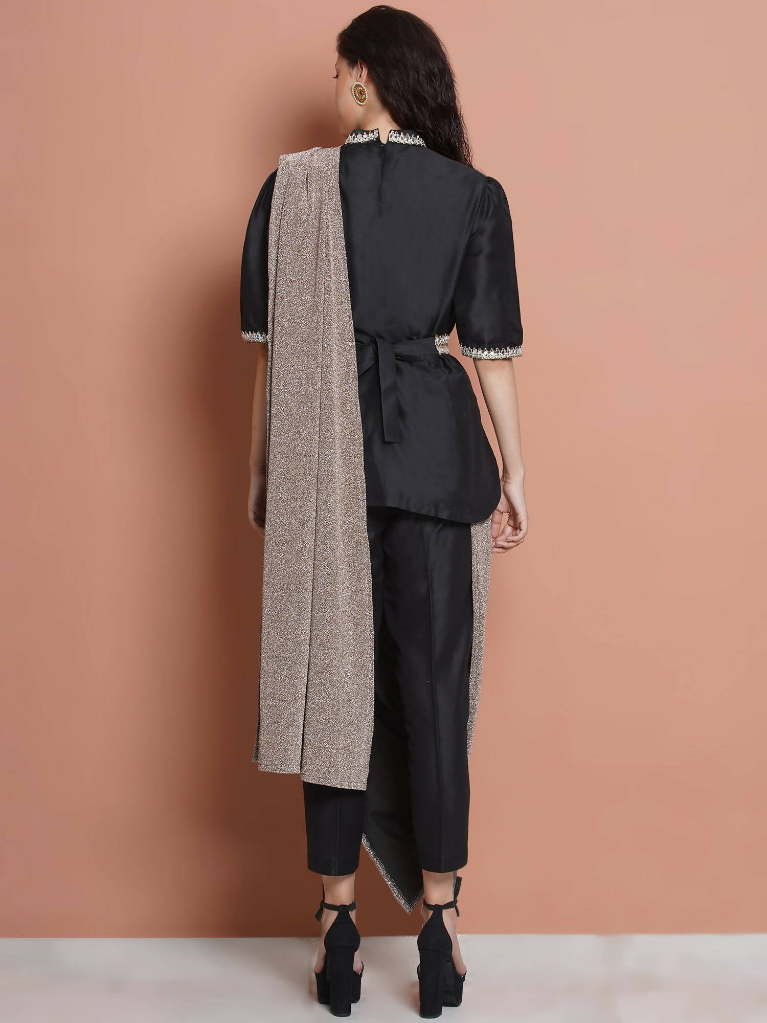 Women Republic Black Cotton Blended Set with Attached Drape | Swadesiicart