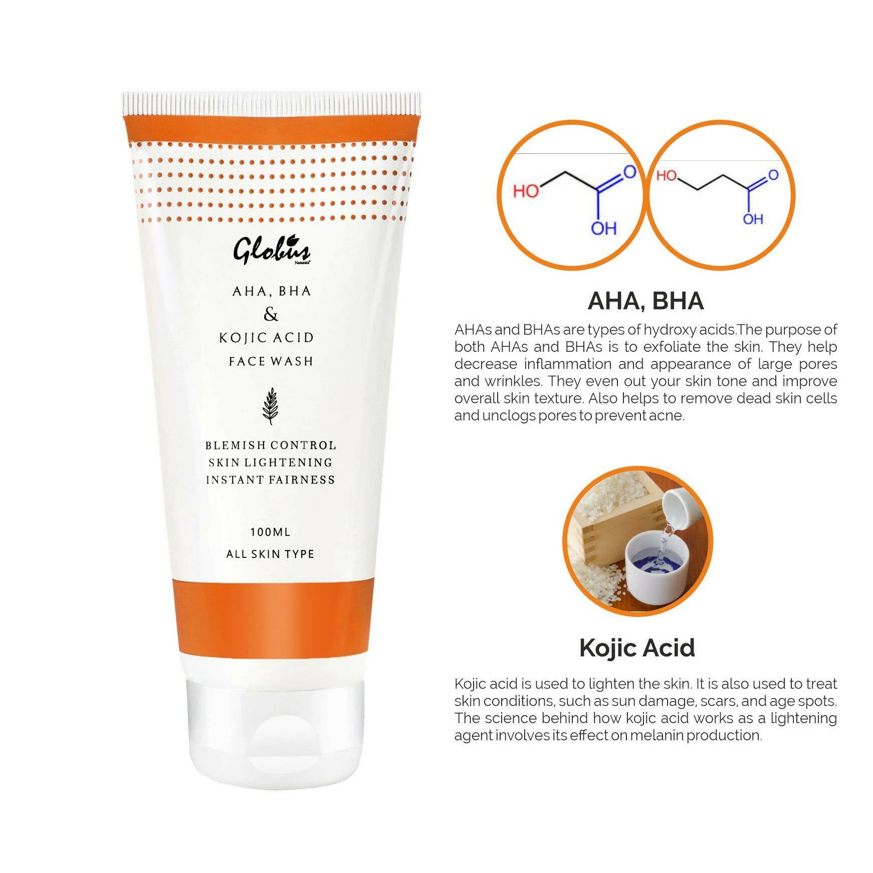 Globus Naturals AHA, BHA Herbal Face Wash - Limited Time Offer - Swadesiicart