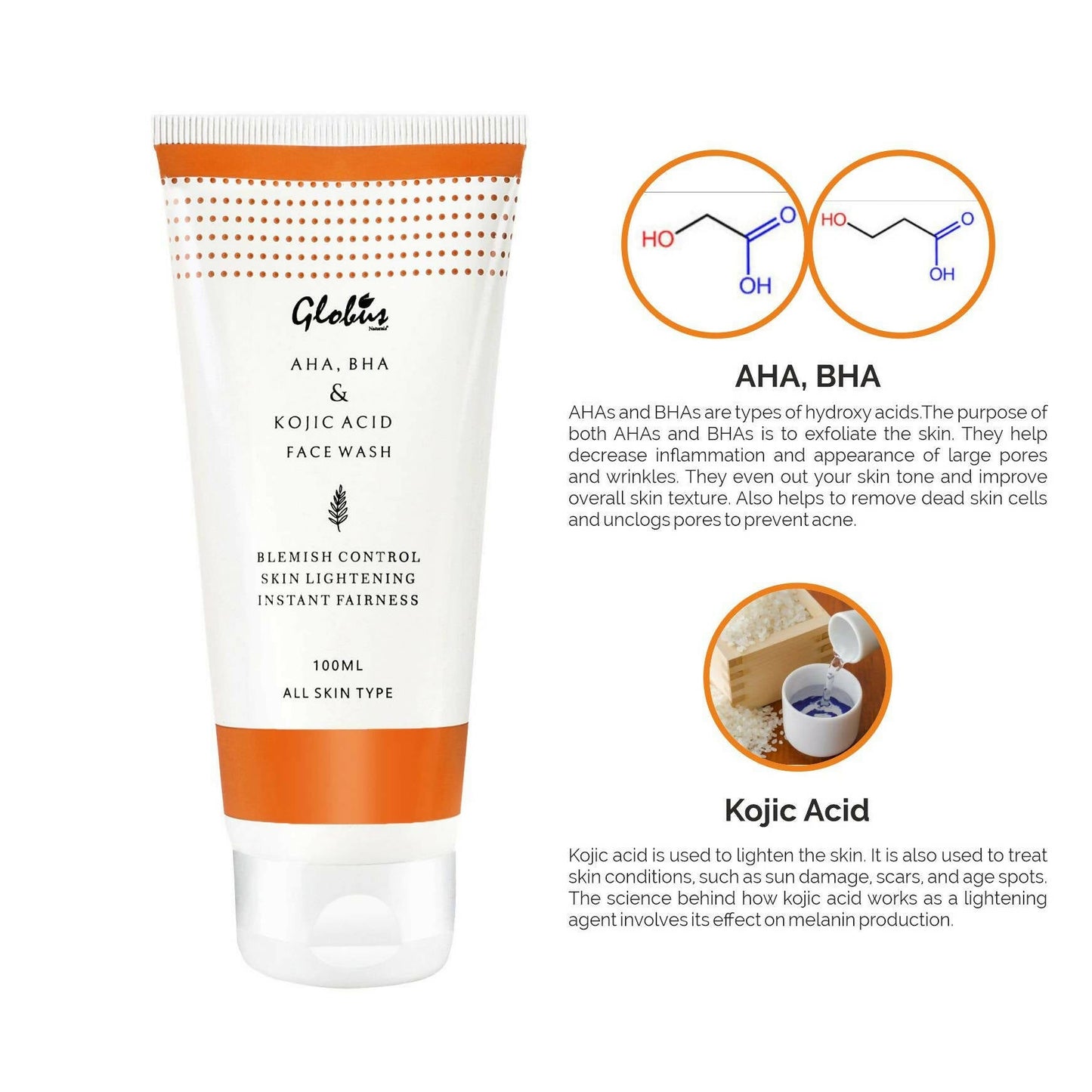 Globus Naturals AHA, BHA Herbal Face Wash - Swadesiicart