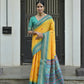 Vishnu Weaves Women's Yellow Handloom Raw Silk Saree with Blouse - Swadesiicart