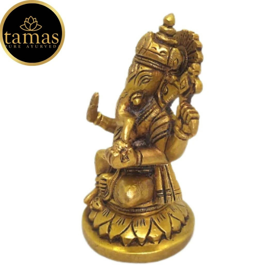Tamas Brass Lord Ganesha Idol | Golden Finish | Home & Office Temple - Swadesiicart