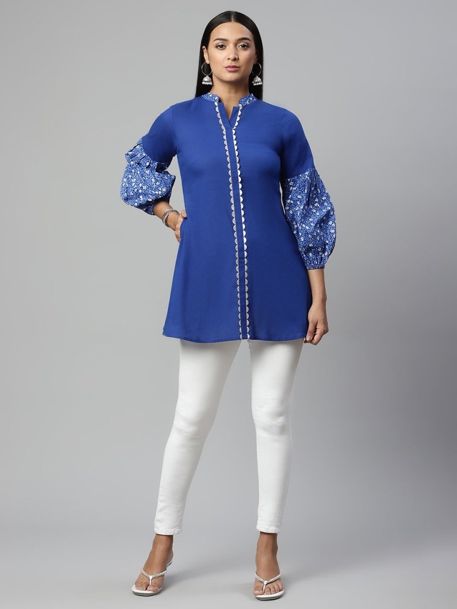 Ahalyaa Women Blue Pure Cotton Printed Tunic | Swadesiicart