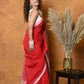 Very Much Indian Pure Cotton Handloom Saree with Buttis & Sleek Border - Red | Swadesiicart