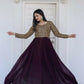 Jyoti Fashion Women's Wine Sequence Zari Embroidered Faux Blooming Anarkali Dress | Swadesiicart