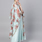 Ahalyaa Aqua Blue Poly Silk Kurta With Attached Printed Dupatta | Swadesiicart