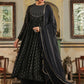Janasya Black Georgette Foil Print Kurta,Bottom & Dupatta | Swadesiicart
