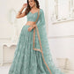 Aastha Fashion Ocean Blue Butterfly Net Tone To Tone Thread Work, Sequence Work And Original Mirror Work Embroidery Wedding Wear Lehenga Choli