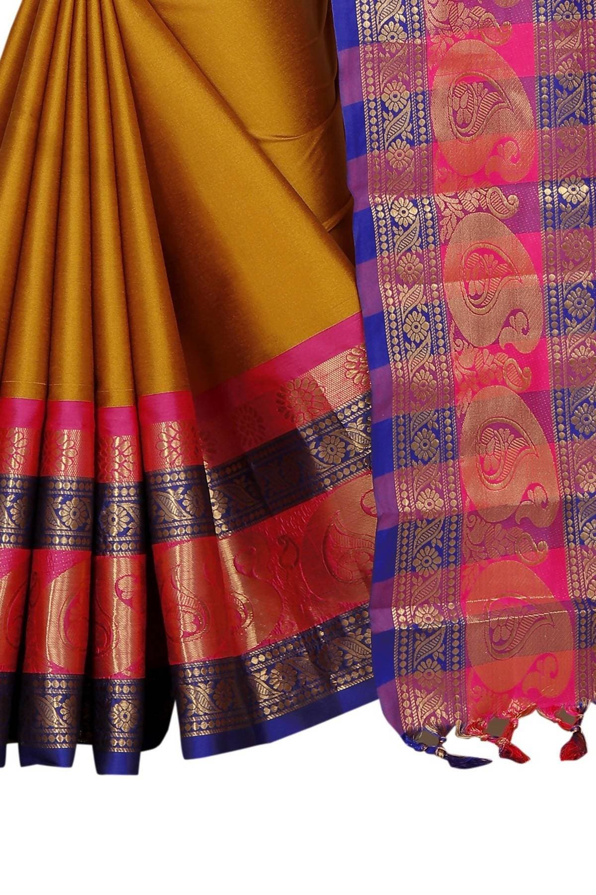Vamika Banarasi Silk Mustard Weaving Saree | Swadesiicart