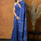 Very Much Indian Handblock Printed Cotton Saree With Natural Dyes - Indigo Blue | Swadesiicart
