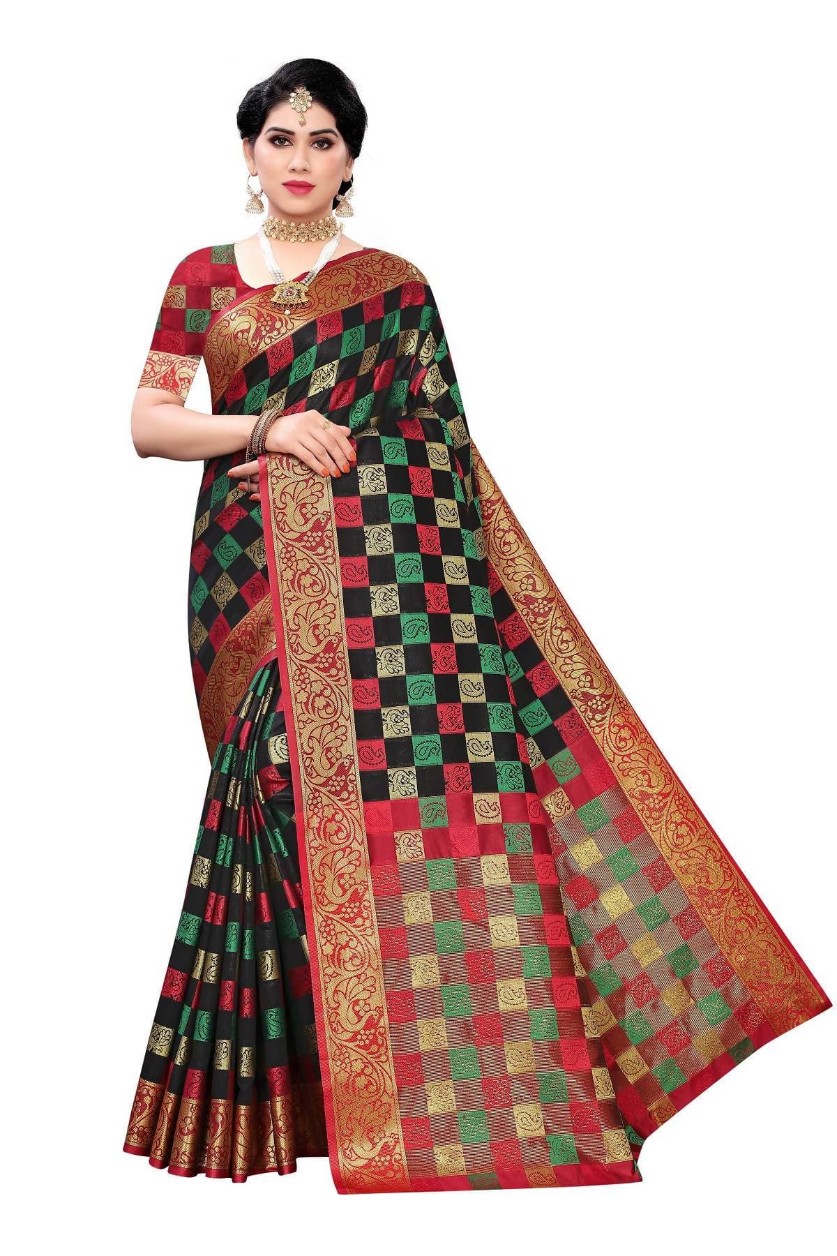 Vamika Banarasi Jaquard Traditional Black Weaving Saree | Swadesiicart