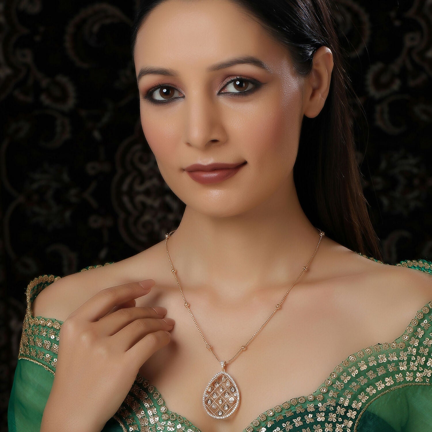 Long Gold Chain with Kundan Jhallar Pendant (Gold) - Ruby Raang | Swadesiicart