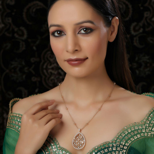 Long Gold Chain with Kundan Jhallar Pendant (Gold) - Ruby Raang | Swadesiicart