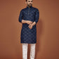 Anaita Navy Blue Embroidered Cotton Straight Kurta