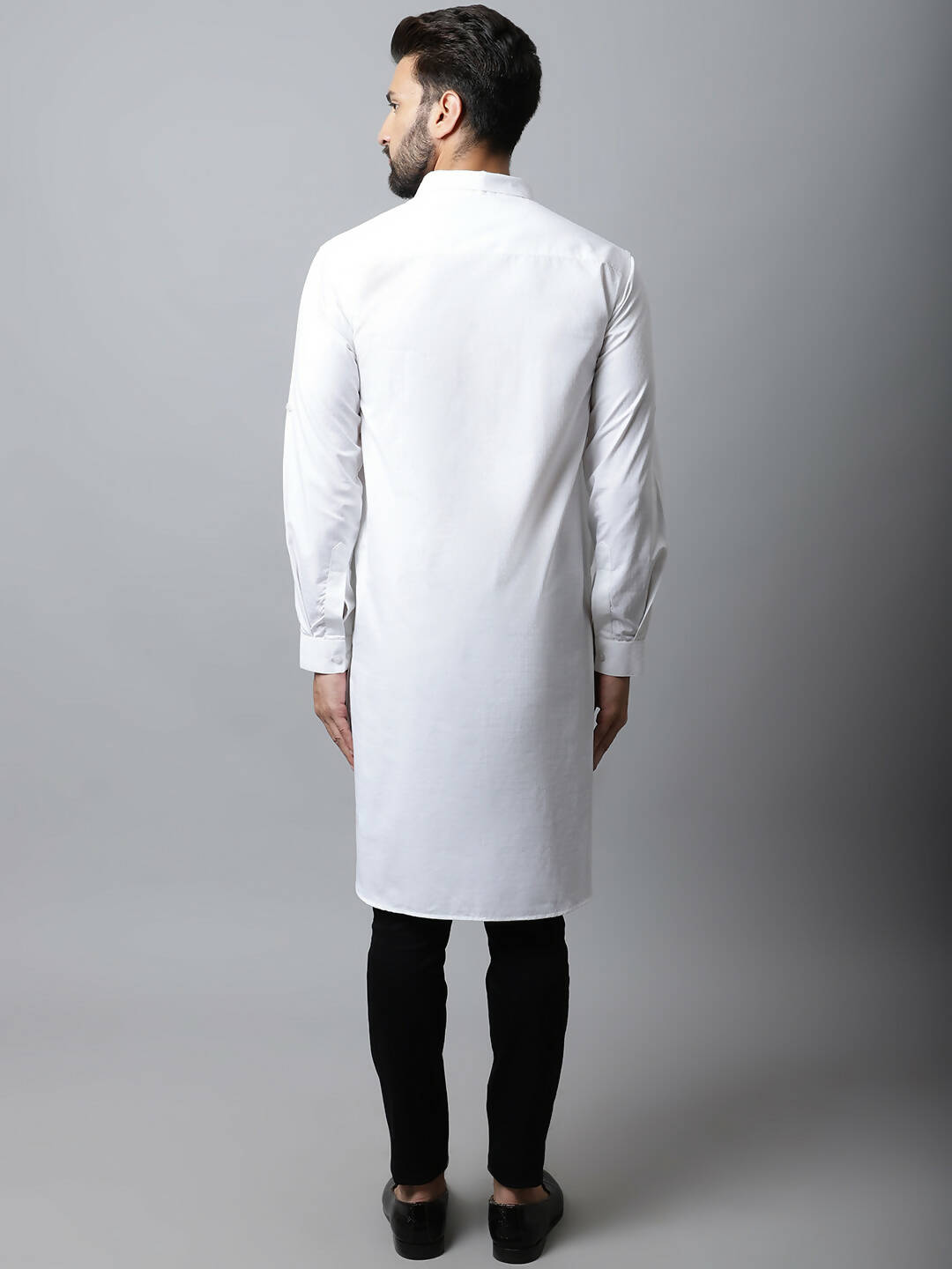 Even Apparels White Color Pure Cotton Solid Men's Kurta With Shirt Collar (SLD1203) | Swadesiicart