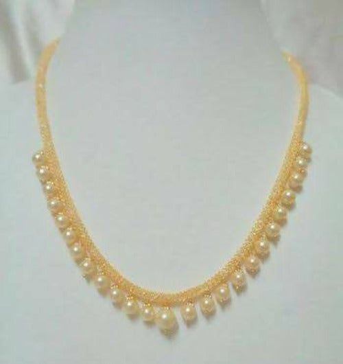 Gold Designer Pearls Necklace | Swadesiicart