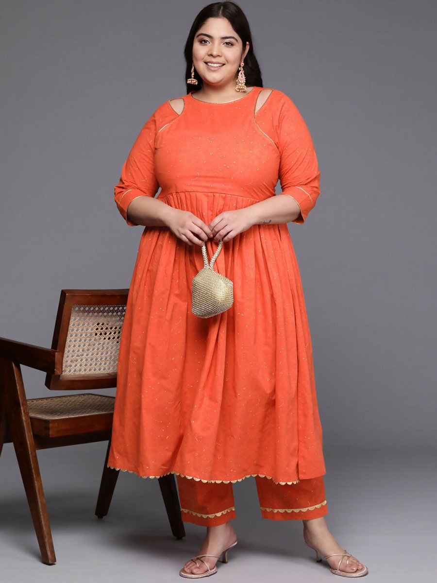 Ahalyaa Women's Traditional wear Kurta Set - Orange | Swadesiicart