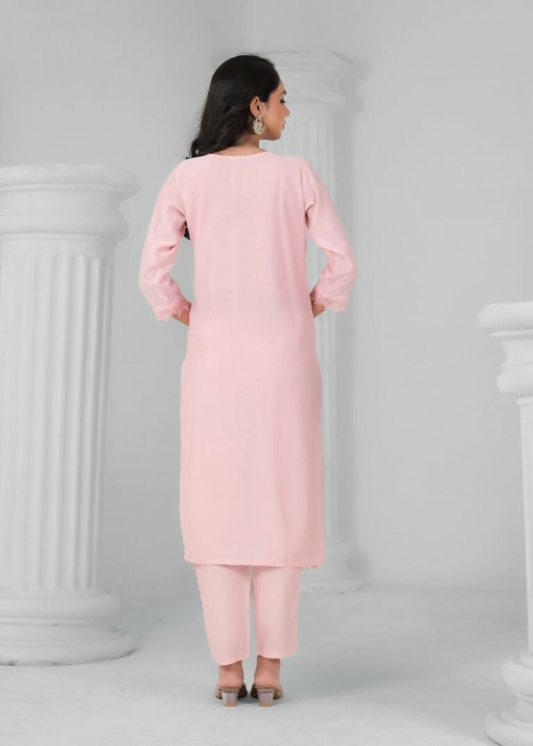 Ethnic Festive Wear Chanderi Viscose Light Peach Stitched Suit With Dupatta - Tanisha | Swadesiicart