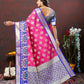 Lorenvalley Fashion Pink Organza Silk Woven Design with Meenakari Weaving Saree - Swadesiicart
