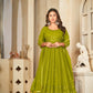 Jyoti Fashion Women's Mehendi Georgette Embroidered Anarkali Kurta Pant Set With Dupatta | Swadesiicart