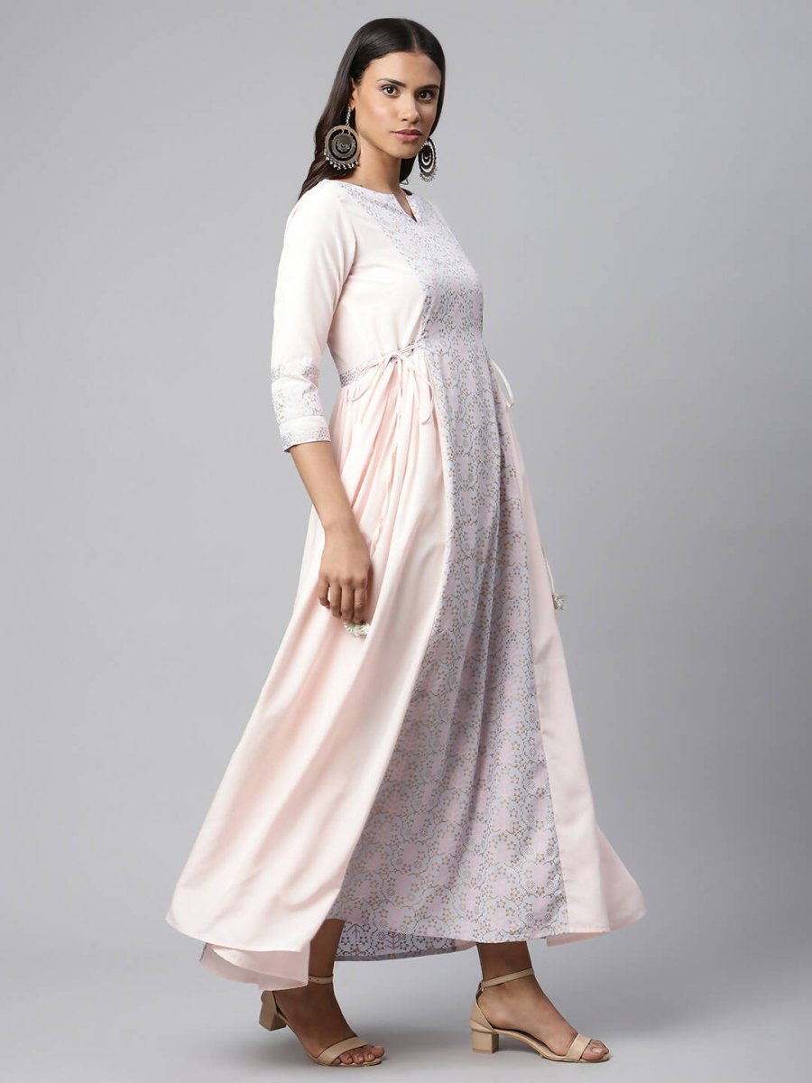 Ahalyaa Women Pink Crepe Khari Print Dress | Swadesiicart
