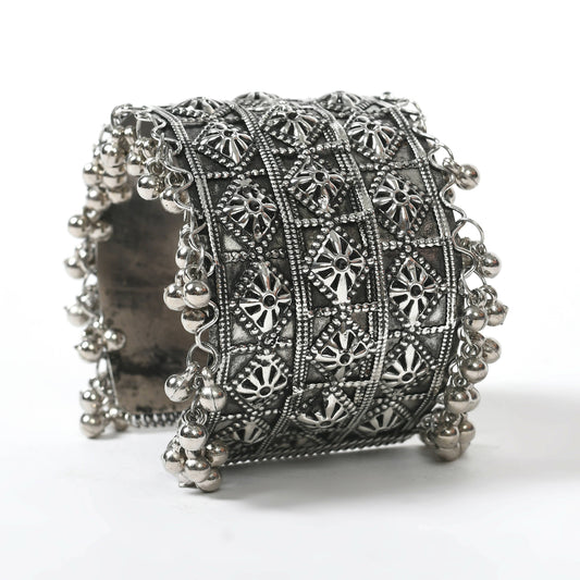 Mominos Fashion Joharkamal Oxidised Silver-Plated Ghungroo Handcraft Bracelet - Design 024 - Mominos Fashion