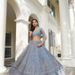 Aastha Fashion Light Blue Gray Butterfly Net Tone To Tone Cotton Thread Work And Sequence Work Embroidery Wedding Wear Lehenga Choli