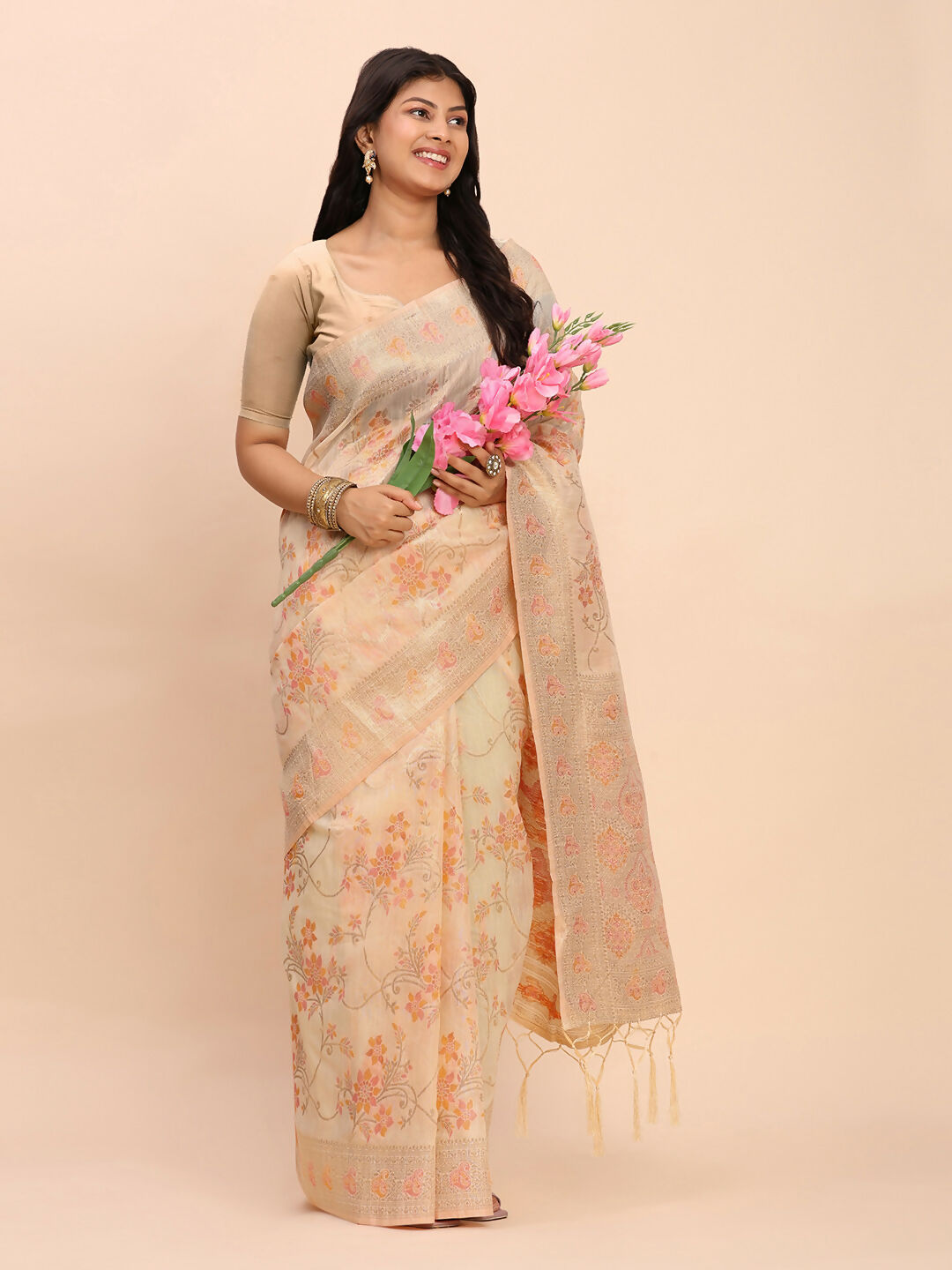 Shree Shyam Fashion Linen Cotton Off White Saree