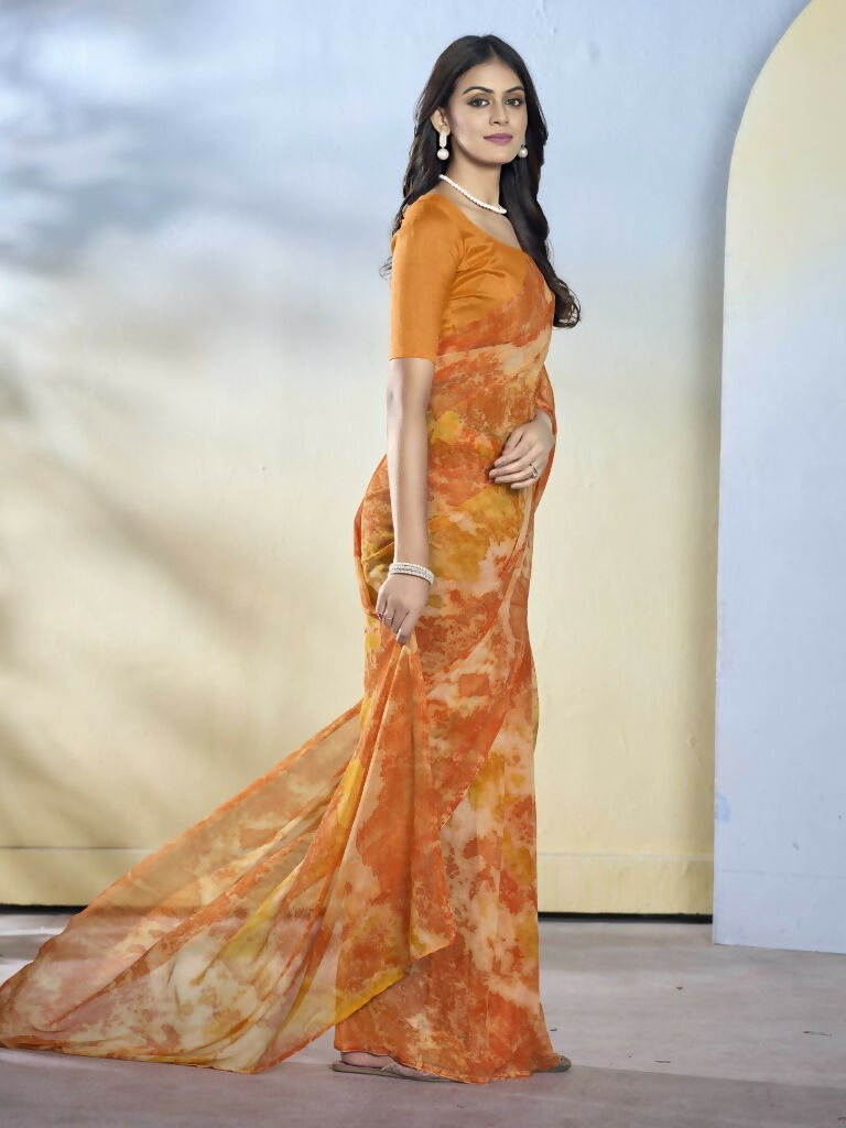Orange Georgette Designer Printed Ready to Wear Saree - Samyana | Swadesiicart