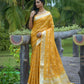 Vishnu Weaves Women's Yellow Organza Silk Zari Woven Saree with Blouse - Swadesiicart