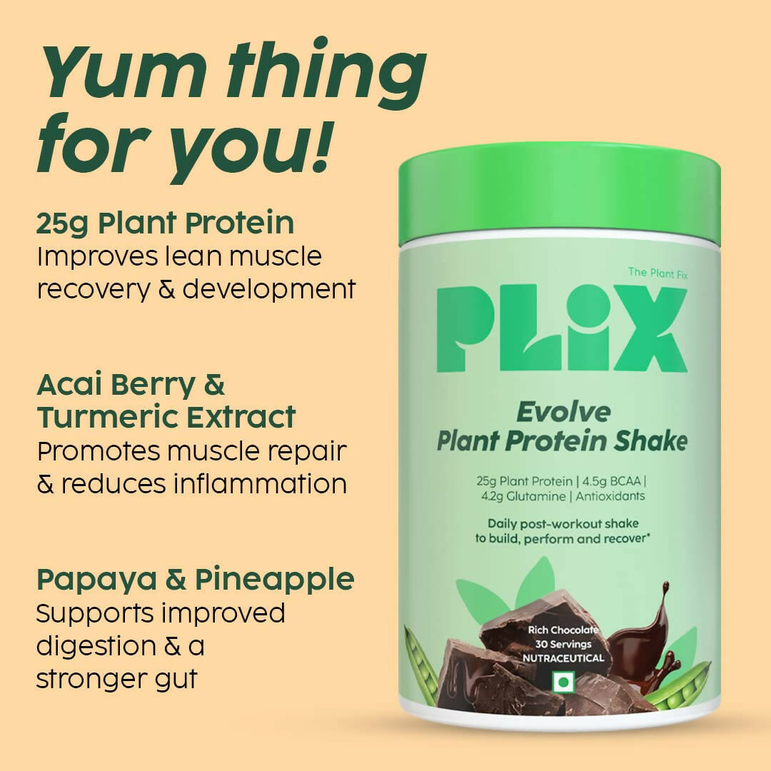 PLIX The Plant Fix Evolve Plant Protein Shake Powder - Chocolate - Swadesiicart