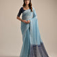 Vishnu Weaves Women's Firozi Muga Cotton Woven Saree with Blouse - Swadesiicart
