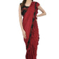 Mominos Fashion All Season Wear Olive Red And Black Ruffled Ready To Wear Saree