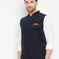 Even Apparels Navy Polyester Men's Nehru Jacket-Contrast Lining-Inbuilt Pocket Square | Swadesiicart