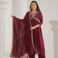 Ethnic Festive Wear Vichitra Silk Wine Stitched Suit With Dupatta - Tanisha | Swadesiicart