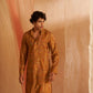 Brownish Yellow Modal Silk Designer Printed Men's Kurta Set - Mahotsav