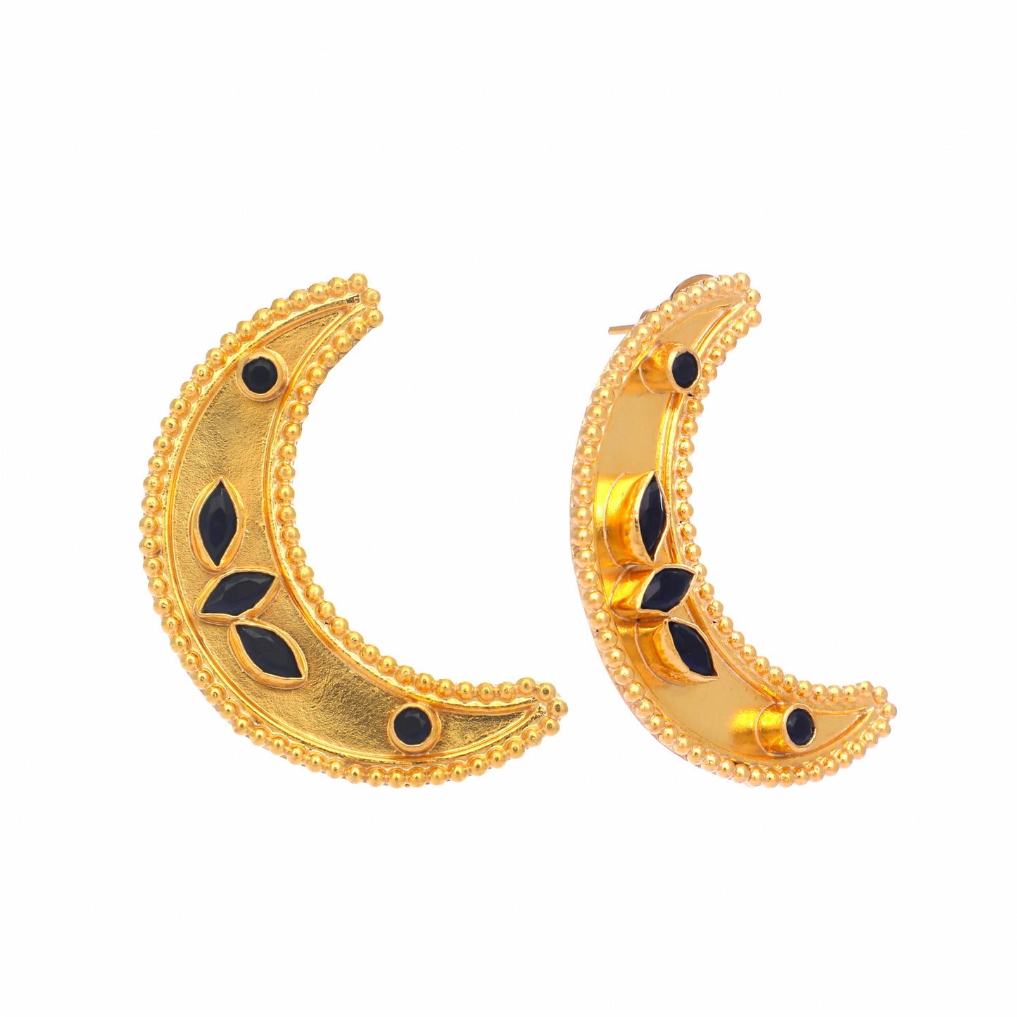 Nuyug 22K Gold-Plated Stone Studded Crescent Shaped Stud Earrings | Swadesiicart