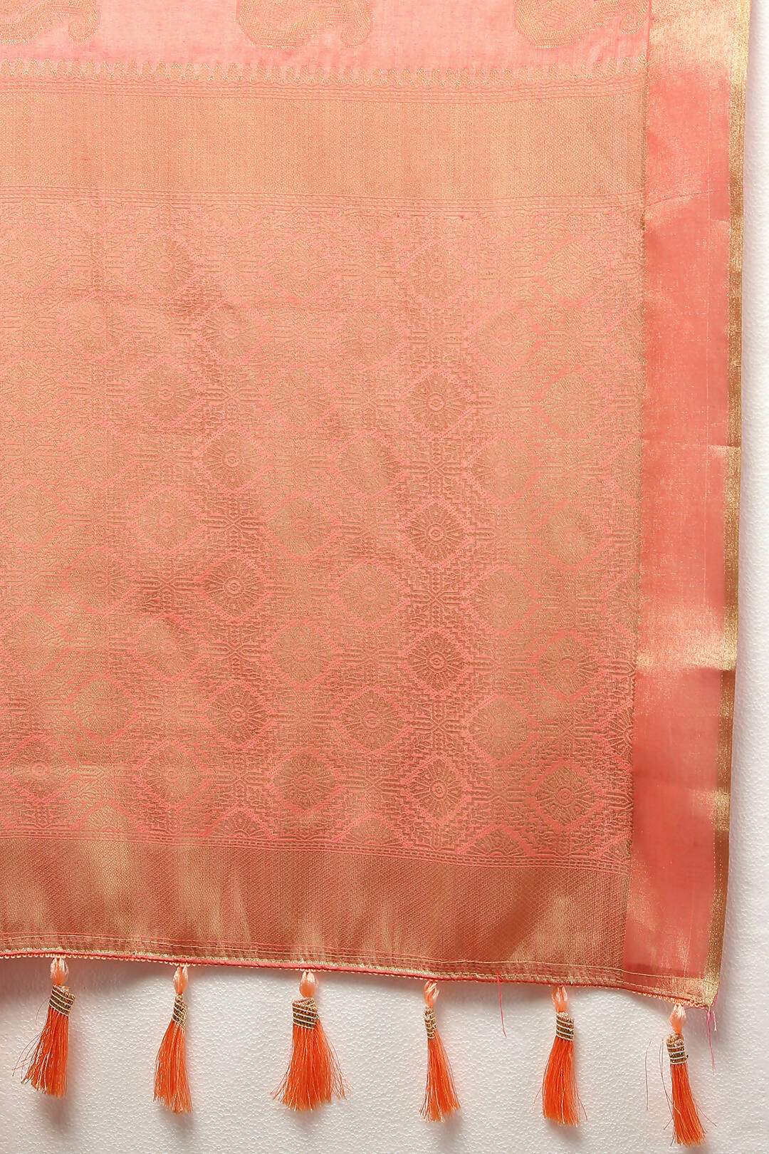 Lorenvalley Fashion Peach Cotton Woven Design with Zari Weaving Design Saree - Swadesiicart