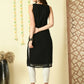 Myshka Women's Black Georgette Sleeveless Straight Party Kurta - Swadesiicart
