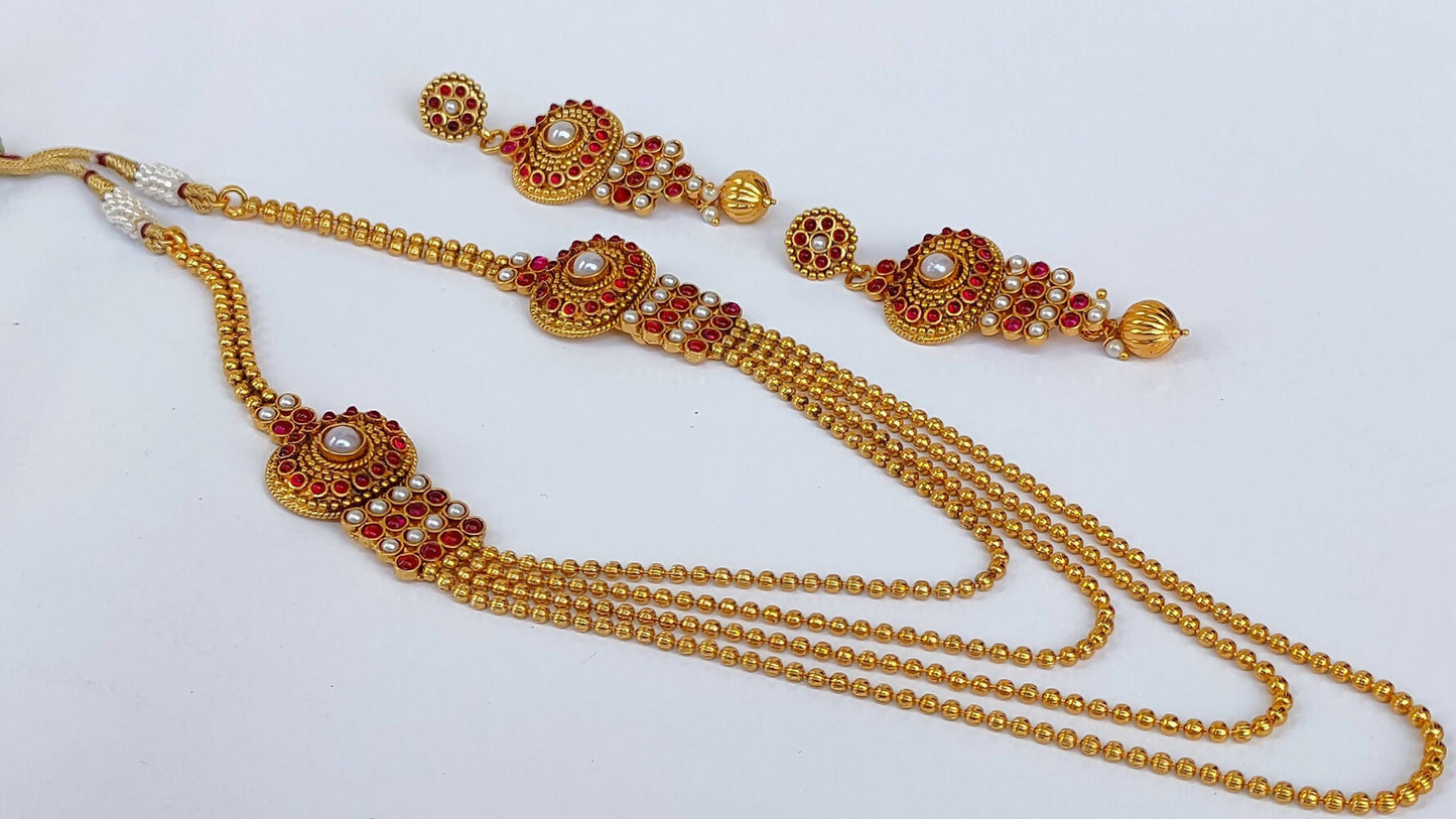 Pink & White kemp layer necklace set - Swadesiicart