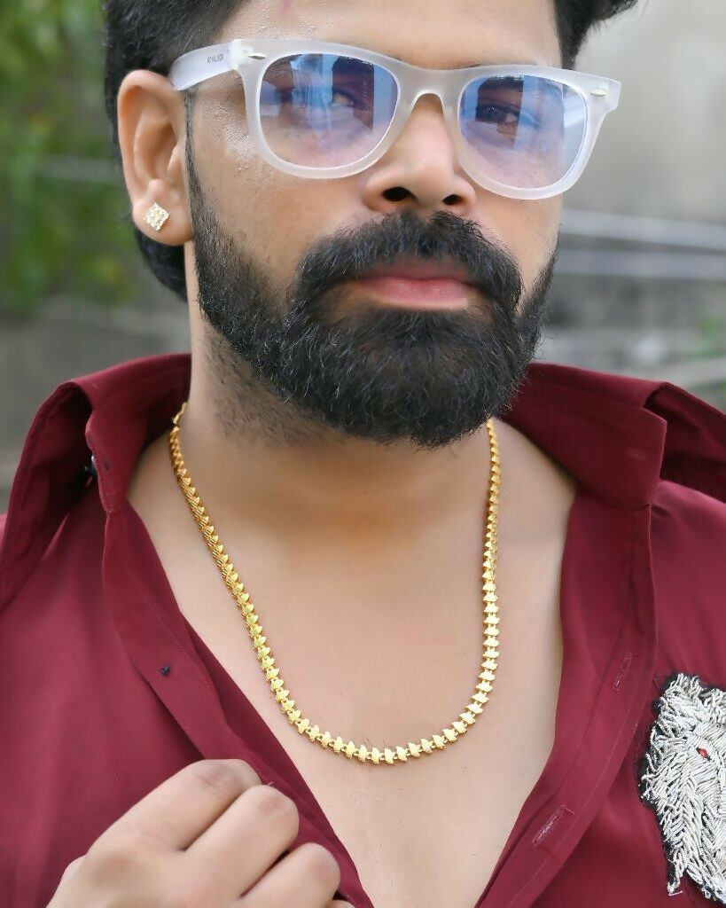 VOJ Gold-Polished Designer Leaf Shaped Chain For Men | Swadesiicart