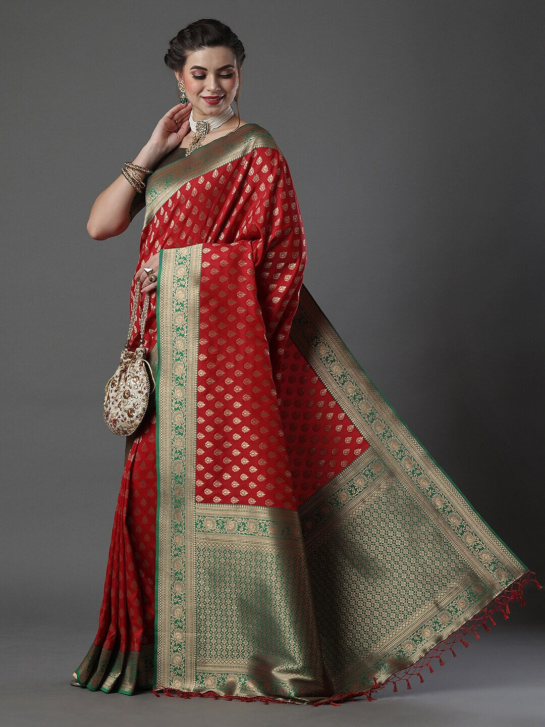 Mitera Woven Design Zari Silk Blend Banarasi Saree | Swadesiicart