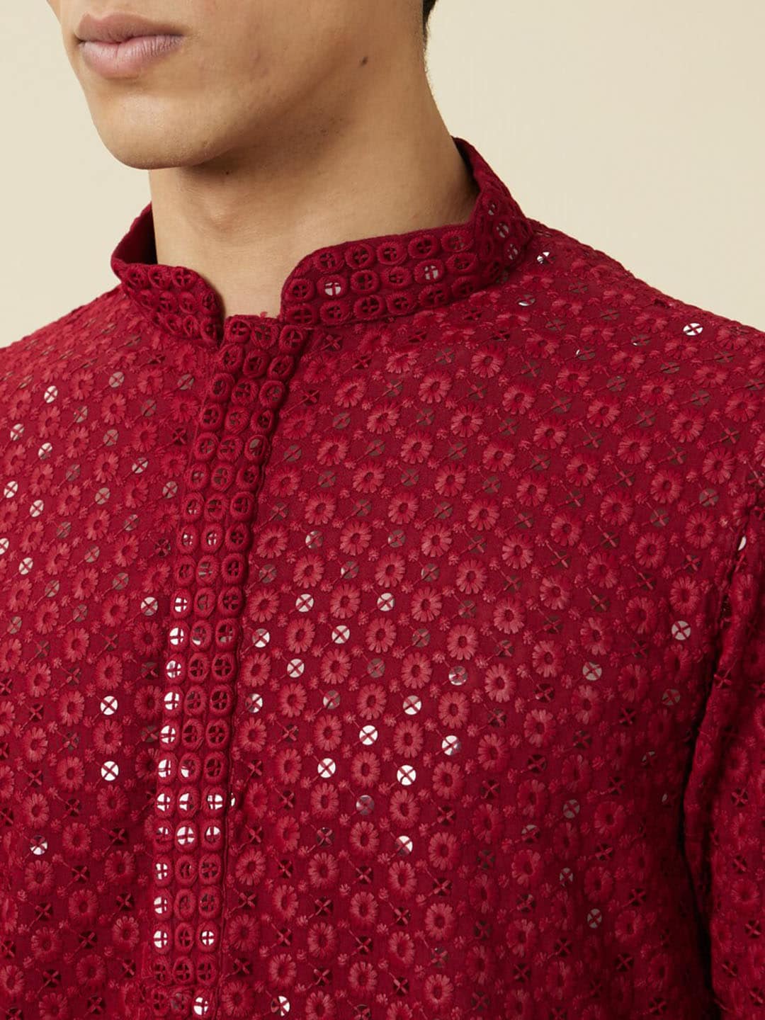 Manyavar Floral Chikankari Embroidered Kurta With Pyjamas | Swadesiicart