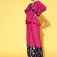 InWeave Women's Fuchsia Blue Brocade Mughal Shaan Kurta Palazzo Set - Swadesiicart