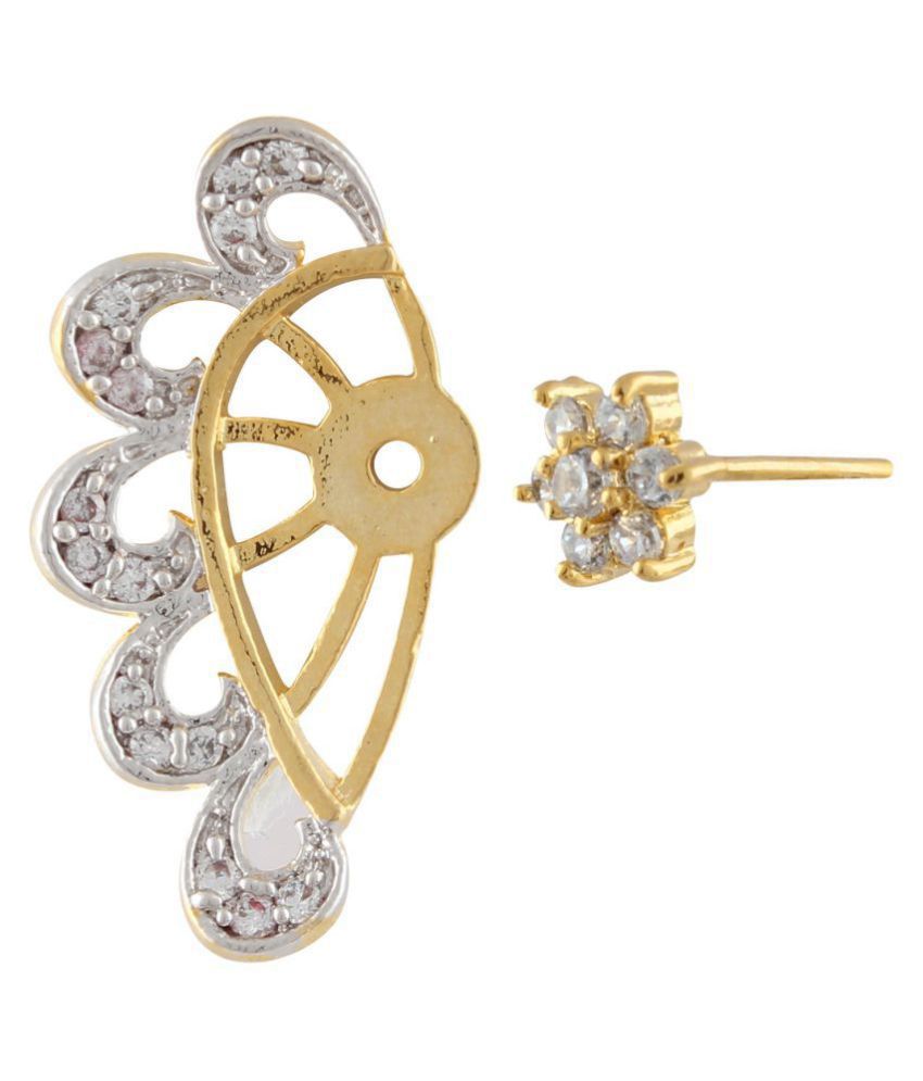 Gold-Polished Alloy American Diamond Small Earrcuff - The Pari - Swadesiicart